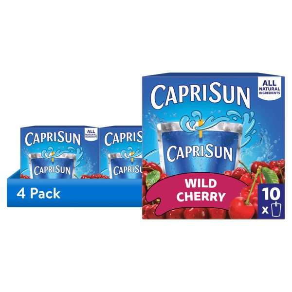 (4 pack) Capri Sun Flavored with Other Natural Flavor Juice Drink Blend, 10 Pouches, for School Lunches and On-the-Go Hydration, Wild Cherry, All Natural Ingredients, 6 fl oz