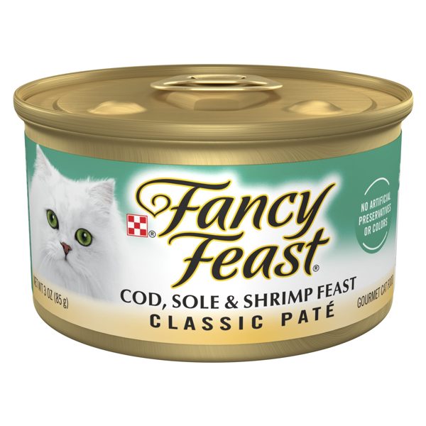 Purina Fancy Feast Cod, Sole and Shrimp Feast Classic Grain Free Wet Cat Food Pate, 3 oz Can