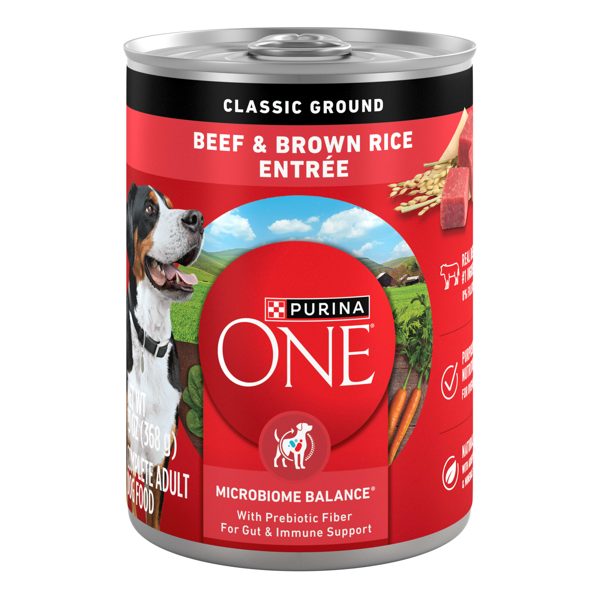 Purina ONE Natural Wet Dog Food, High Protein Soft Beef & Brown Rice Barley, 13 oz Can