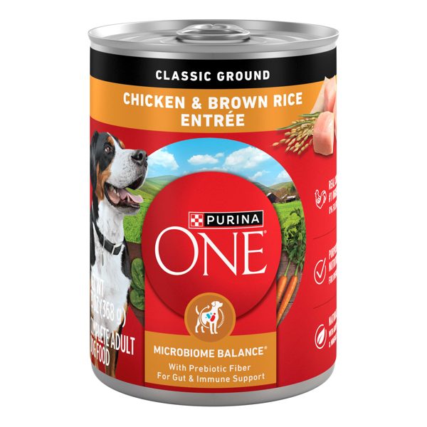 Purina ONE Smart Blend Wet Dog Food, High Protein Soft Chicken & Brown Rice, 13 oz Can
