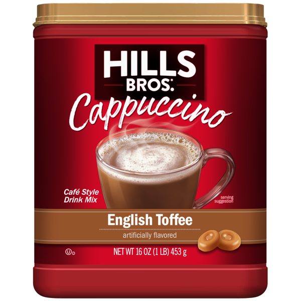 Hills Bros. English Toffee Cappuccino Instant Coffee Mix, 16 Ounce Canister