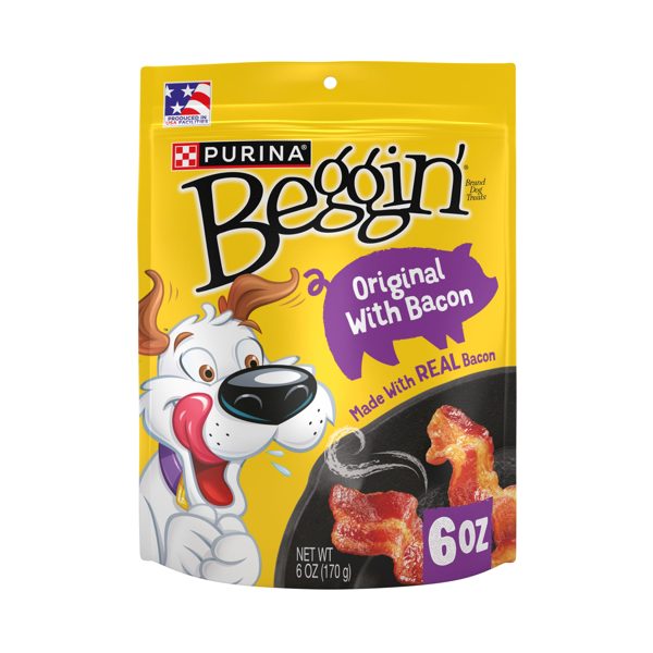 Purina Beggin' Strips Dog Treat Chews, Original with Real Bacon Snacks, 6 oz Pouch