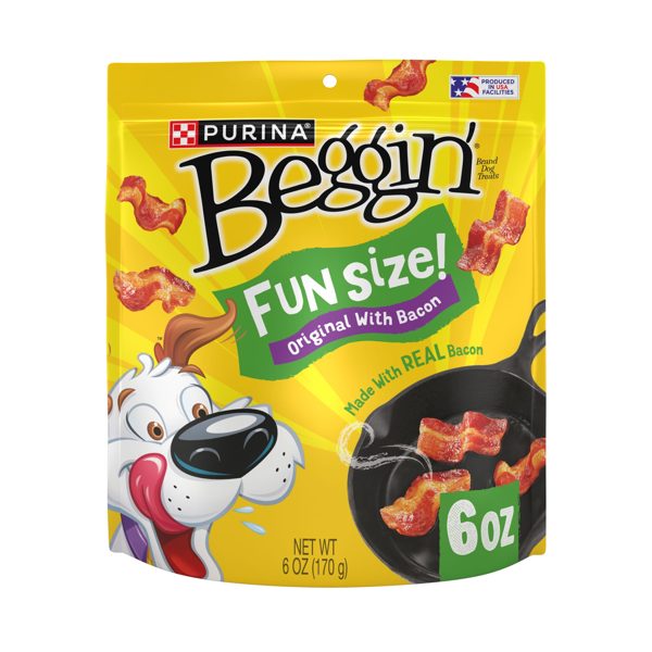 Purina Beggin' Strips Small Dog Treats Fun Size Original with Bacon Flavor Tender Chews, 6 oz Pouch