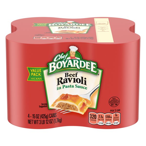Chef Boyardee Beef Ravioli in Pasta Sauce, Ready-to-Eat Meal, 15 oz. Can (Pack of 4)