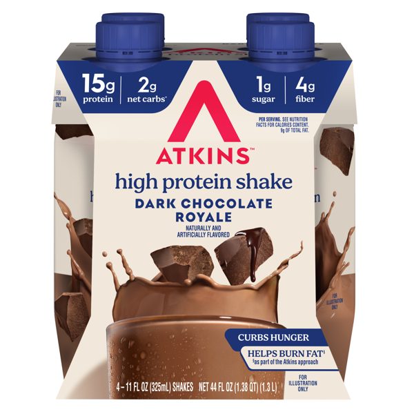 Atkins Dark Chocolate Royale Flavored High Protein Shake, Keto Shake, Low Carb Protein Shake, 4 Ct