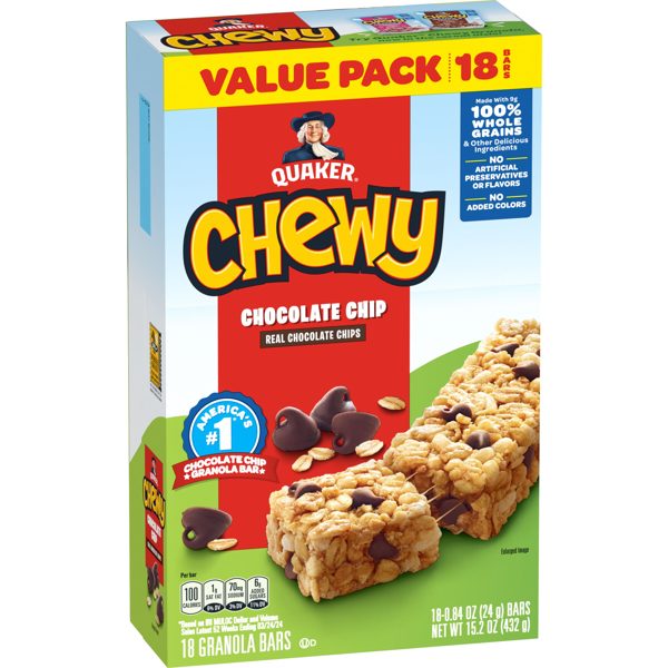 Quaker Chewy Chocolate Chip Granola Bars 18 Count, 0.84 oz Bars