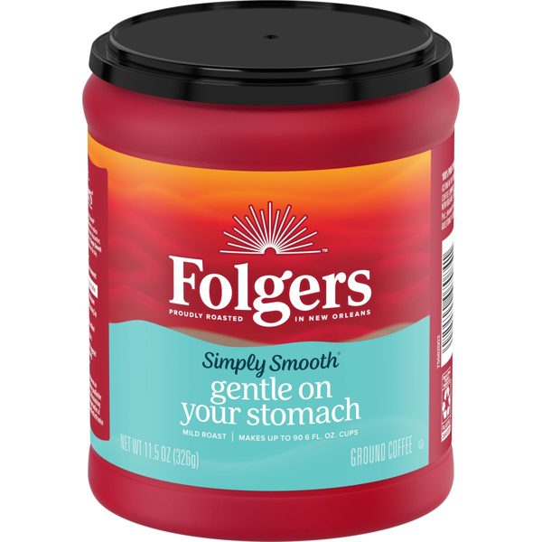 Folgers Simply Smooth Ground Coffee, Mild Roast, 11.5 oz Canister