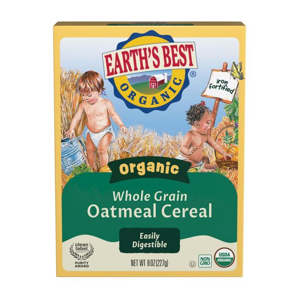 Earth's Best Organic Whole Grain Oatmeal Baby Infant Cereal 4+ Months, Clean Label , Non-GMO, Iron Fortified, 8 oz Box