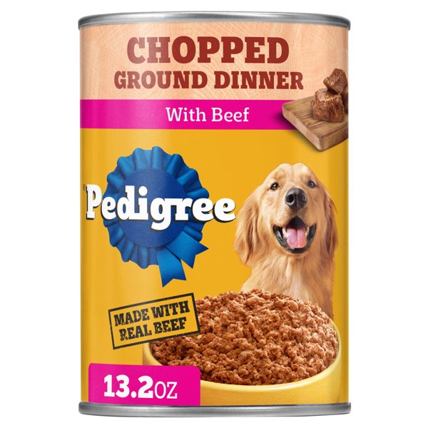 Pedigree Chopped Ground Dinner Wet Dog Food With Beef, Canned Dog Food, 13.2 oz. Cans