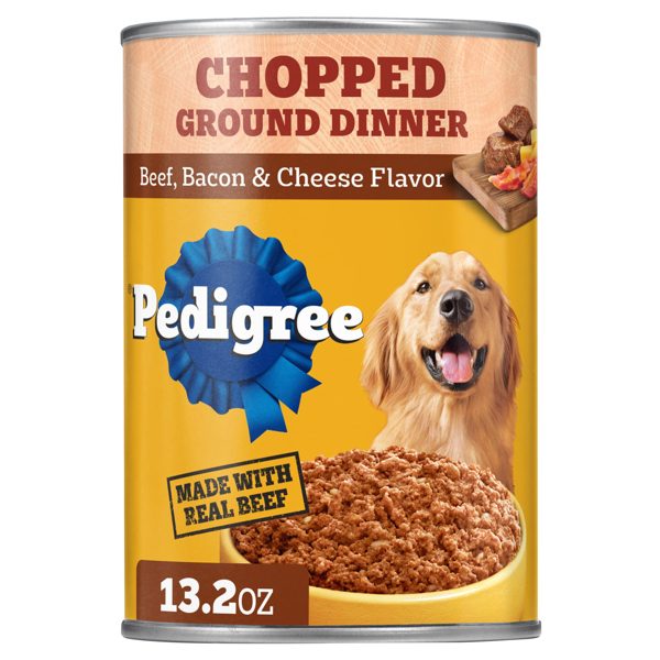 Pedigree Chopped Ground Dinner Beef Bacon & Cheese Flavor Adult Wet Dog Food, 13.2 Oz Cans