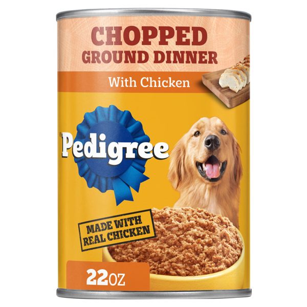 Pedigree Chopped Ground Dinner Wet Dog Food With Chicken, Canned Dog Food, 22 oz. Can