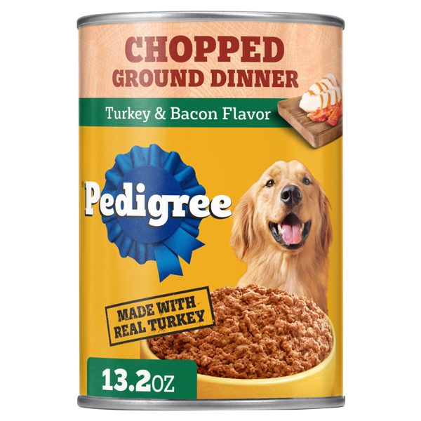 Pedigree Chopped Ground Dinner Turkey & Bacon Flavor Adult Soft Wet Dog Food, (12) 13.2 Oz Cans