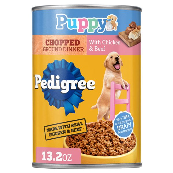Pedigree Puppy Lamb & Rice Chopped Ground Dinner With Chicken & Beef Wet Puppy Food, (12) 13.2 Oz Cans