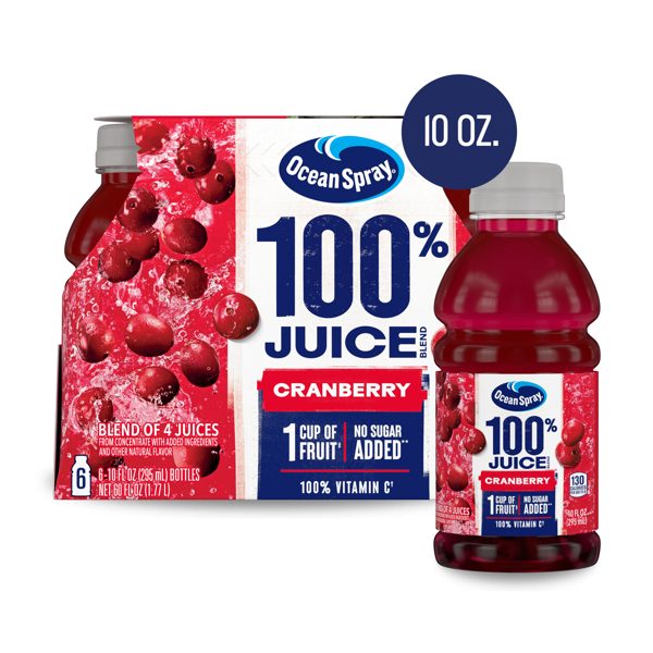 Ocean Spray® 100% Juice Cranberry Juice Blend, 10 fl oz Bottles, 6 Count