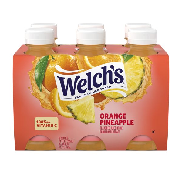 Welch's Orange Pineapple Juice Drink, 10 fl oz On-the-Go Bottle (Pack of 6)