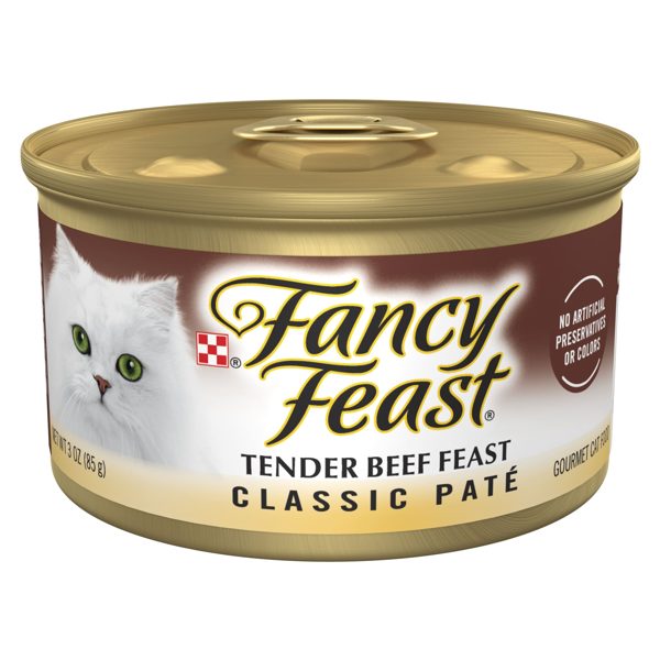 Purina Fancy Feast Tender Beef Feast Classic Grain Free Wet Cat Food Pate, 3 oz Can