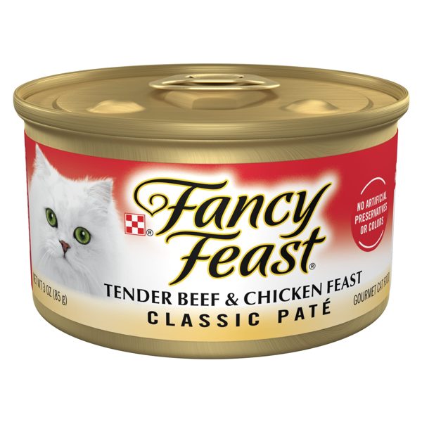 Purina Fancy Feast Tender Beef and Chicken Feast Classic Grain Free Wet Cat Food Pate, 3 oz Can