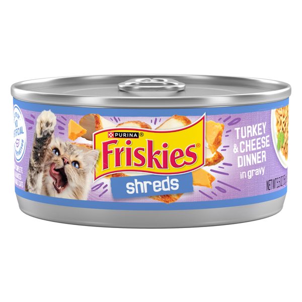 Purina Friskies Shreds, Turkey and Cheese Dinner in Gravy, Wet Cat Food, 5.5 oz Can