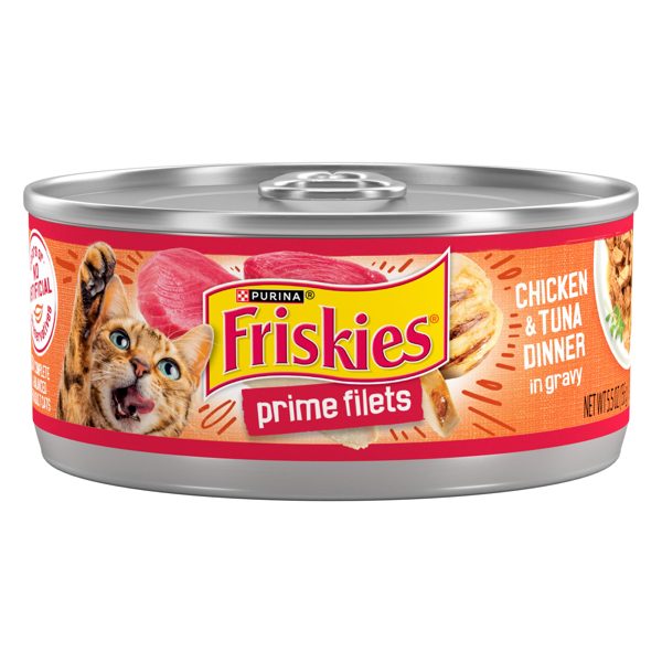 Purina Friskies Prime Filets, Chicken and Tuna Dinner in Gravy, Wet Cat Food, 5.5 oz Can