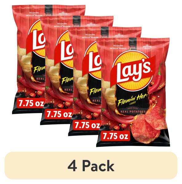 (4 pack) Lay's Potato Chips Flamin' Hot Flavored, 7.75 oz. Bag