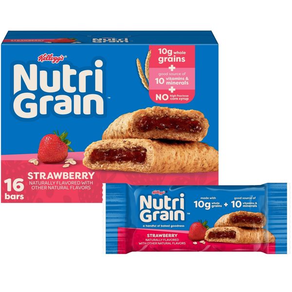 Nutri-Grain Breakfast Bars, Made with 10g Whole Grains, Snack Bars, Strawberry, 20.8oz Box (16 Count)