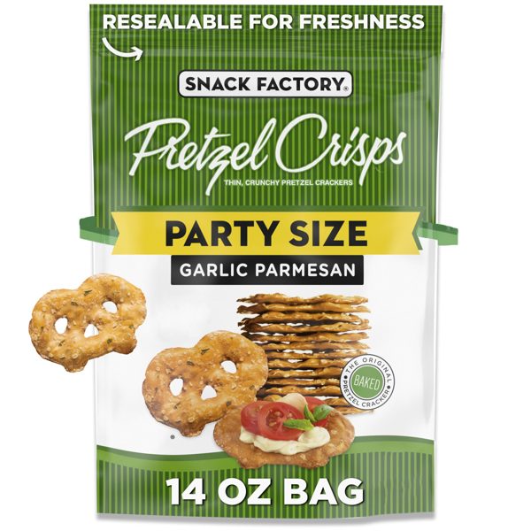 Snack Factory Garlic Parmesan Pretzel Crisps, 14 oz Party Size Bag