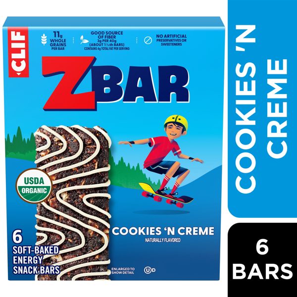 Zbar Cookies 'N Creme Soft-Baked Energy Snack Bars, Organic Granola Bars, Snacks for Kids, 6 count