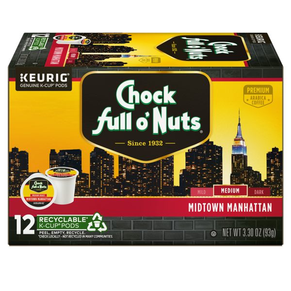 Chock full o’Nuts® Midtown Manhattan Coffee, Single Serve Keurig® K-Cup® Pods, Medium Roast Coffee, 12-Count Box