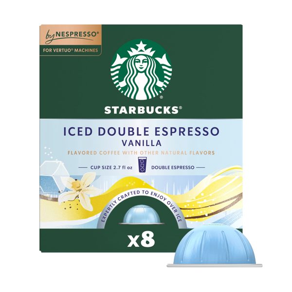 Starbucks by Nespresso Vertuo, Iced Double Espresso Vanilla Flavored Coffee, 8 Pods