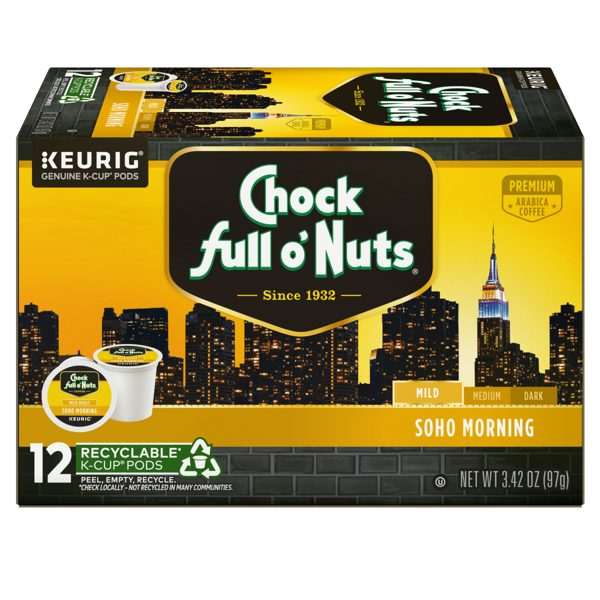Chock full o’Nuts® SoHo Morning Roast Coffee, Single Serve Keurig® K-Cup® Pods, Mild Roast Coffee, 12-Count Box