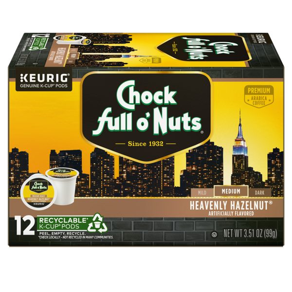 Chock full o’Nuts® Heavenly Hazelnut® Coffee, Single Serve Keurig® K-Cup® Pods, Medium Roast Coffee, 12-Count Box
