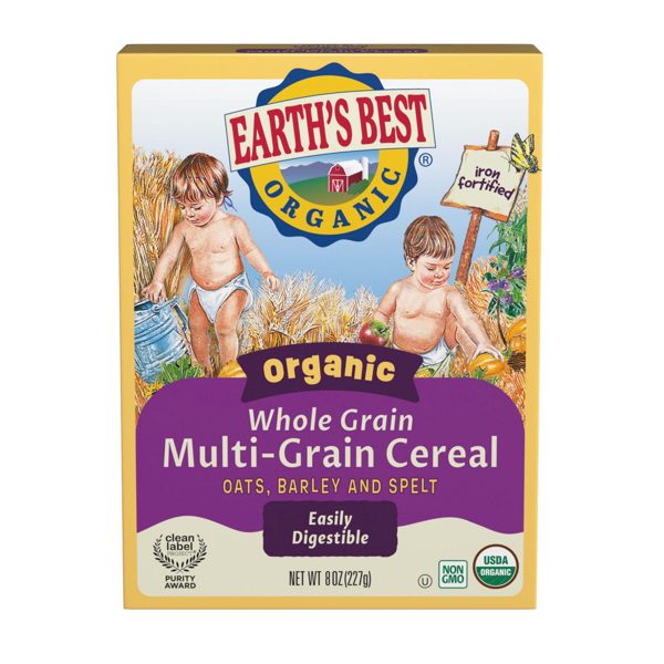 Earth's Best Organic Multi-Grain Baby Infant Cereal 4+ Months, Whole Grain Oats Spelt Barley, Clean Label, Non-GMO, Iron Fortified, 8 oz Box