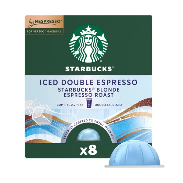 Starbucks by Nespresso Vertuo, Iced Double Espresso Starbucks Blonde Espresso Roast, 8 Pods