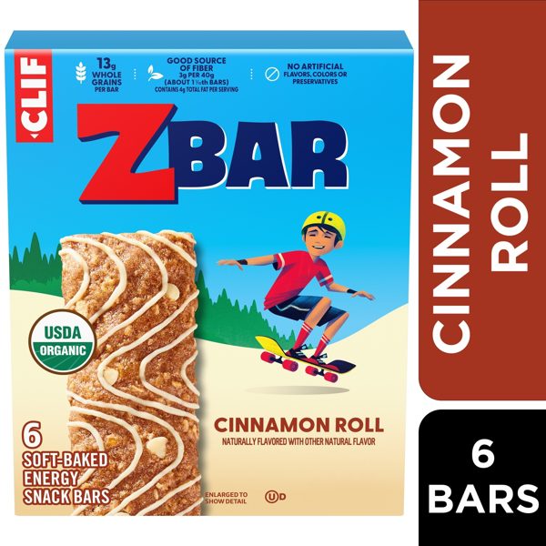 Zbar Cinnamon Roll Soft-Baked Energy Snack Bars, Organic Granola Bars, Snacks for Kids, 6 count