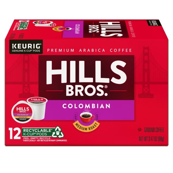 Hills Bros.100% Colombian Arabica Medium Roast, K-Cup® Coffee Pods, 12-Count Box