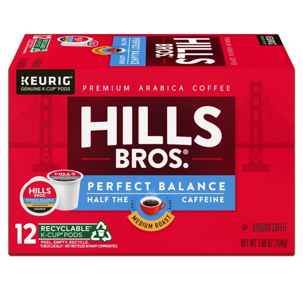 Hills Bros. Perfect Balance Half-Caffeine 100% Arabica Medium Roast , K-Cup® Coffee Pods, 12-Count Box
