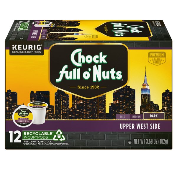 Chock full o’Nuts® Upper West Side Coffee, Single Serve Keurig® K-Cup® Pods, Dark Roast Coffee, 12-Count Box