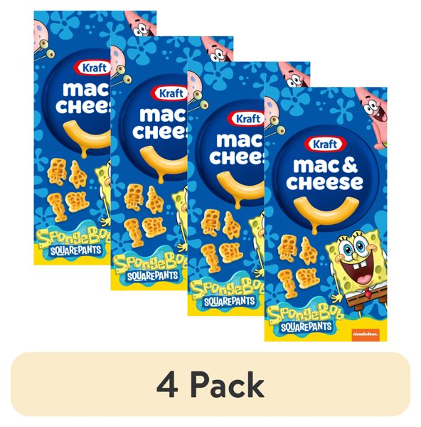 (4 pack) Kraft SpongeBob Squarepants Mac and Cheese, 1 Box, for Easy Dinner or Dinner Sides, Original Flavor, No Artificial Flavors, Preservatives or Dyes, 5.5 oz