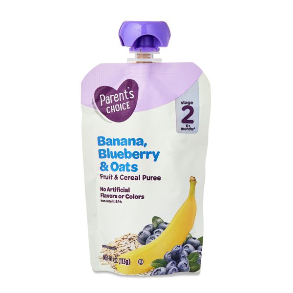 Parent's Choice Stage 2, Banana Blueberry Oats, 4 oz Pouch