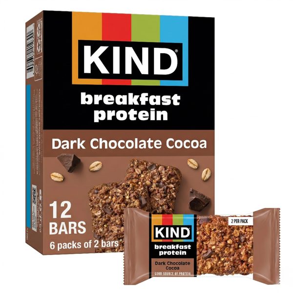 KIND Breakfast Protein Bars, Dark Chocolate Cocoa, Gluten Free, 8g Protein, 6 Packs