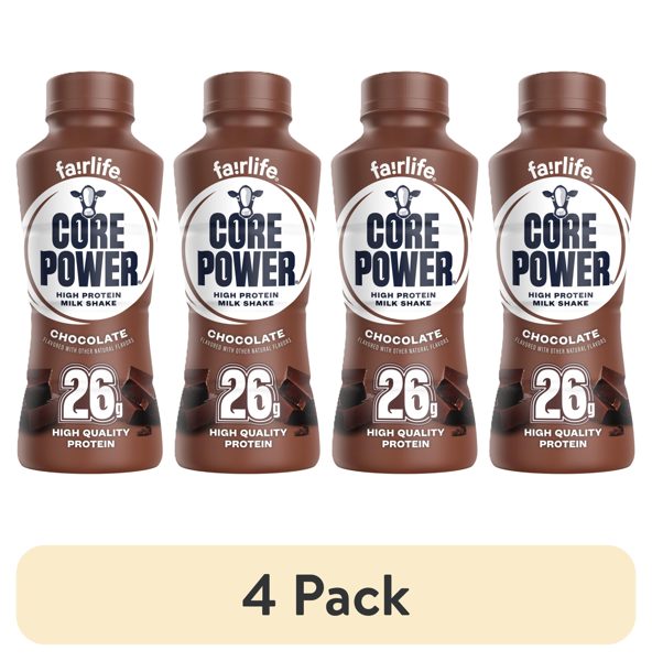 (4 pack) Core Power Protein Shake, Chocolate, 26g Bottle, 14 fl oz