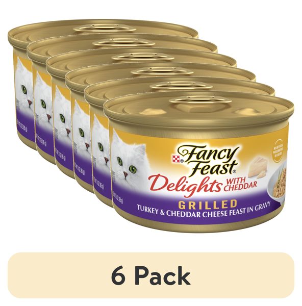 (6 pack) Purina Fancy Feast Delights with Cheddar Wet Cat Food, Grilled Turkey & Cheddar, 3 oz Cans