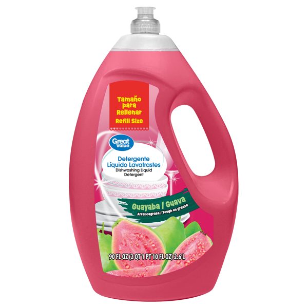 Great Value Dish Washing Liquid Detergent, Guava, 90 fl oz