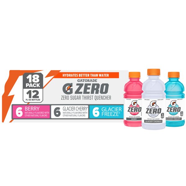 Gatorade Zero Sugar Electrolyte Sports Drink, Berry, Glacier Cherry and Glacier Freeze Variety Pack, 12 fl oz, 18 Count Bottles