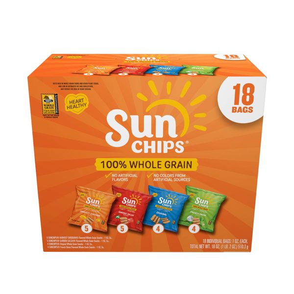 SunChips 100% Whole Grain Snacks, 4 Flavor Variety Pack, 1 oz, 18 Count