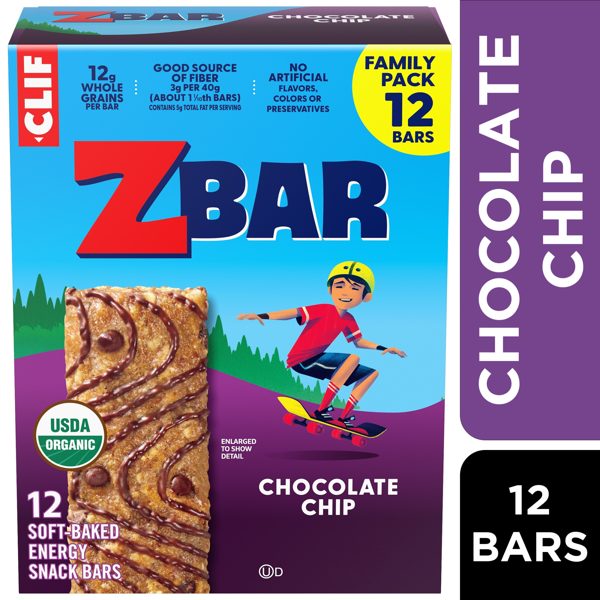 Zbar Chocolate Chip Soft-Baked Energy Snack Bars, Organic Granola Bars, Snacks for Kids, 12 count