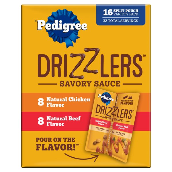 Pedigree Drizzlers Savory Sauce Multipack Wet Dog, 2.1 oz Twin Pouches, 16-Pack