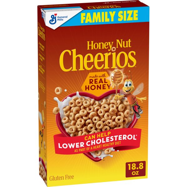 Honey Nut Cheerios, Heart Healthy Gluten Free Breakfast Cereal, Family Size, 18.8 oz