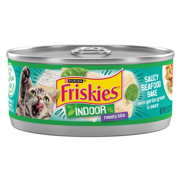 Purina Friskies Indoor, Saucy Seafood Bake, Wet Cat Food, 5.5 oz Can