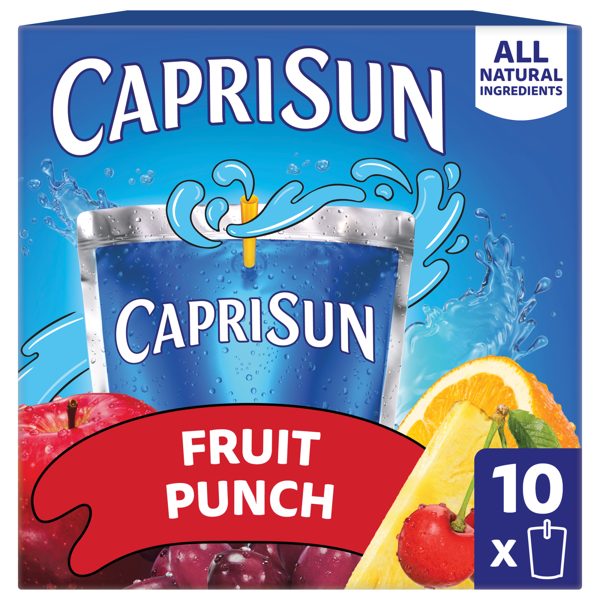 Capri Sun Flavored with Other Natural Flavor Juice Drink Blend, 10 Pouches, for School Lunches and On-the-Go Hydration, Fruit Punch, All Natural Ingredients, 6 fl oz